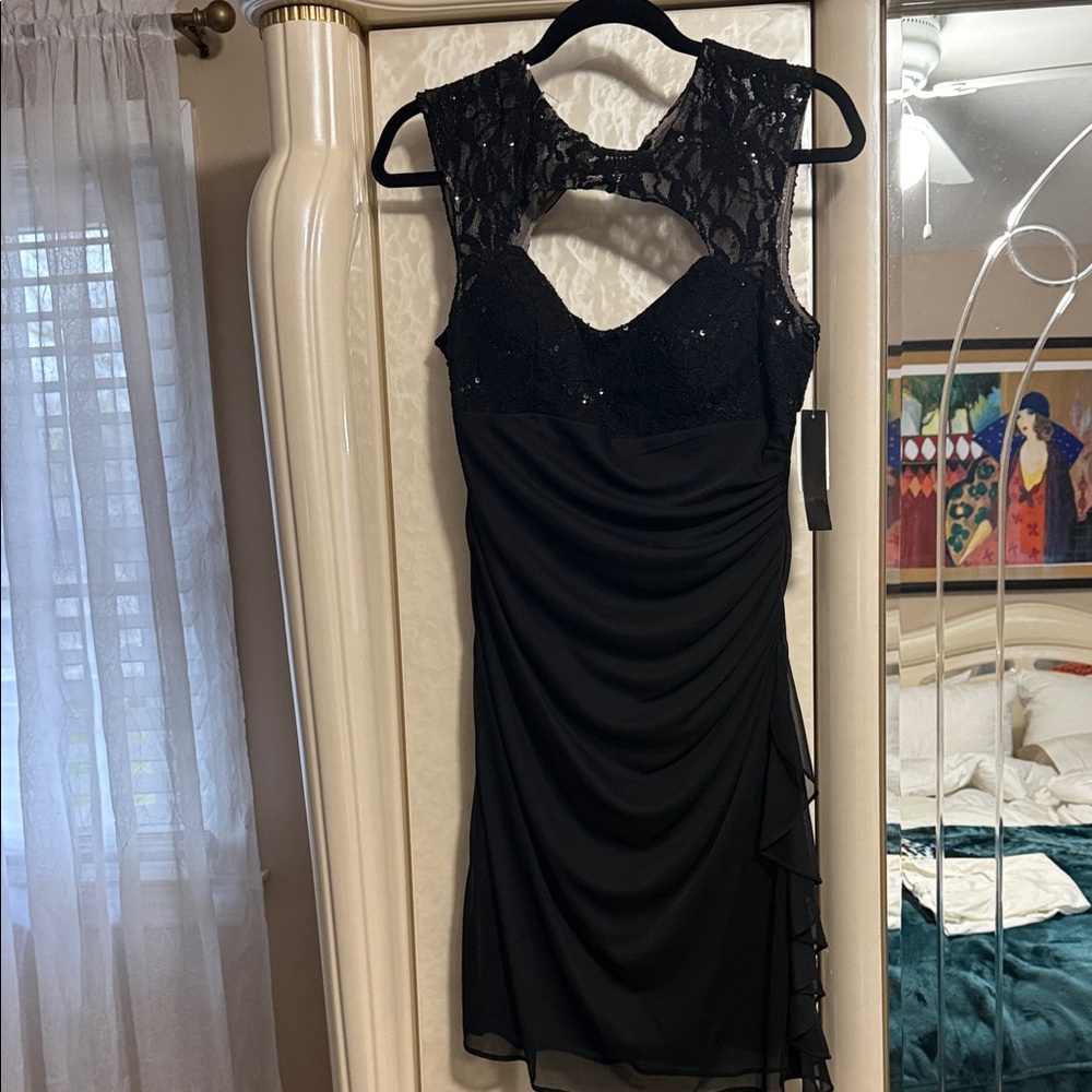 Betsy & Adam Black Lace Backless Dress